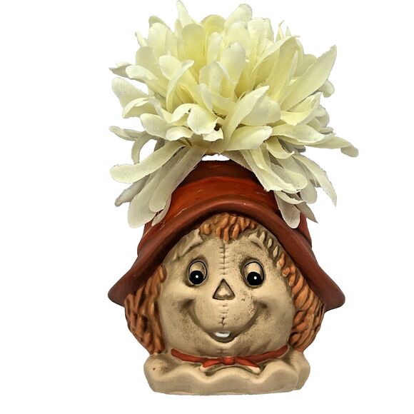 Vtg 1989 Lefton Halloween Scarecrow Ceramic Candle Holder Head Vase Fall Autumn - Picture 15 of 16